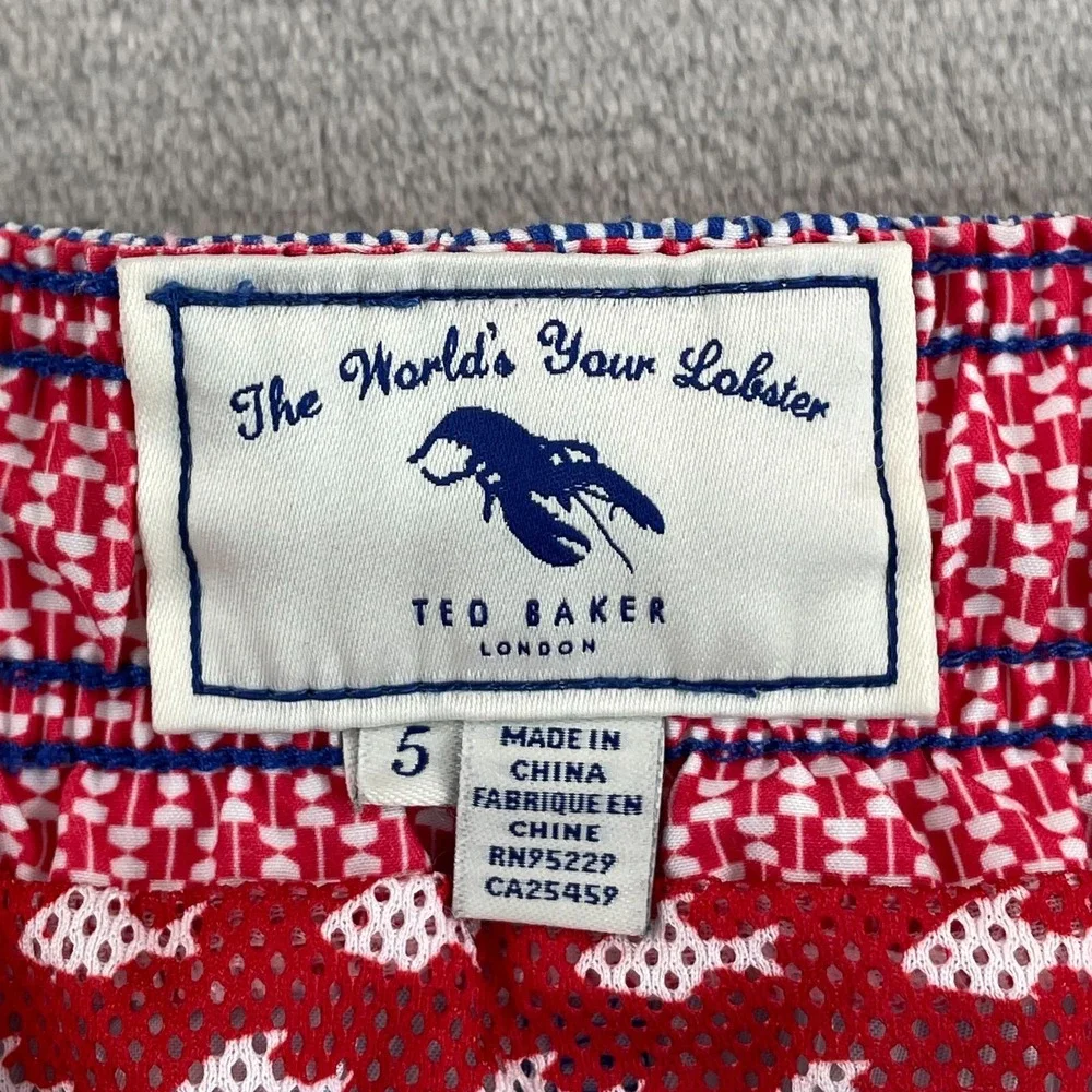 Ted Baker London‎ Swim Trunks Men 5 XL Blue Striped Mesh Lined Lobster Logo NWOT